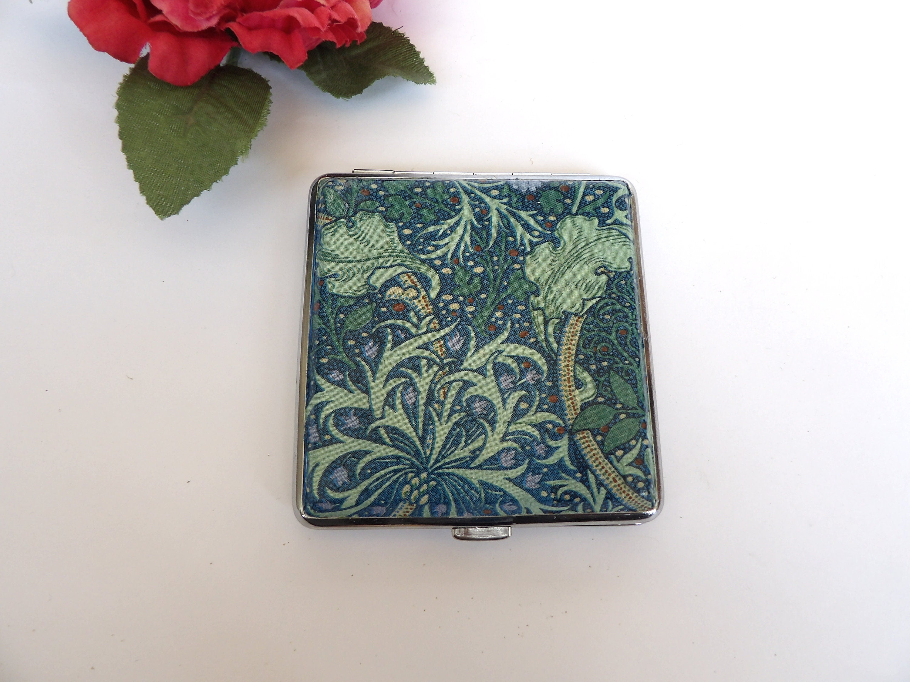Seaweed Cigarette Case, Business Card Case, Distresed Floral Case, Credit Card Wallet, Fashion Cigarrette Holder,  Art Nouveau design
