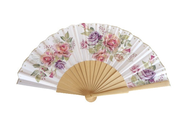 Wedding Hand Fan with Roses, Floral Holding Fan, Evening Dress Accessory, Spanish Handheld Fan, gift for bride, gift for mom, Spanish fan