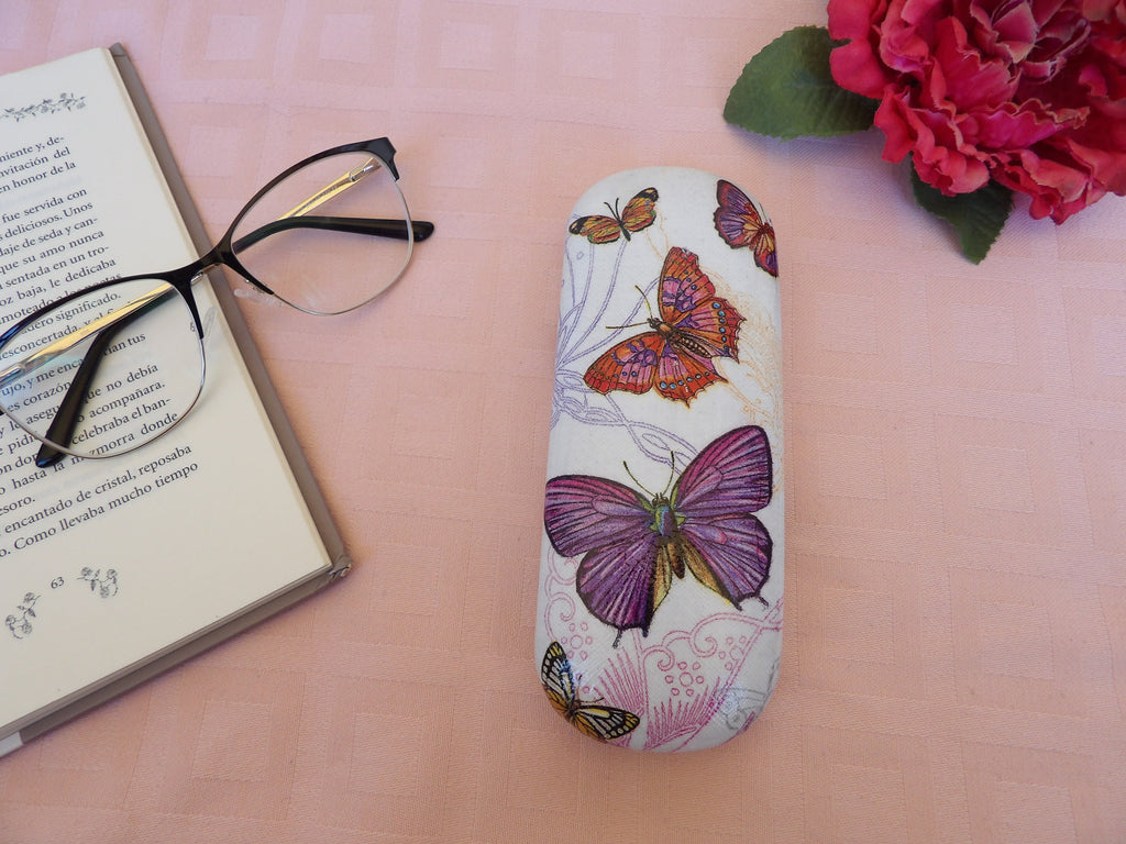 Funda Rígida para Gafas con Mariposas - Estuche Protector Artesanal