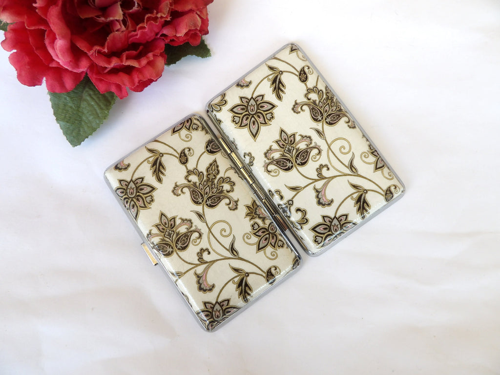 Slim 100's Cigarrette Case, floral oriental design, Business Card Case, WM Art Noveau Box , Elegant Gift, Credit Card Case, Bag Purse case