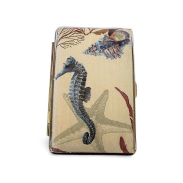 Slim 100's Cigarrette Case with Sea horse, Nautical Box, ID Card Case, Gift for Smokers, Fish and sea star case, Credit Card Case, Bag Purse