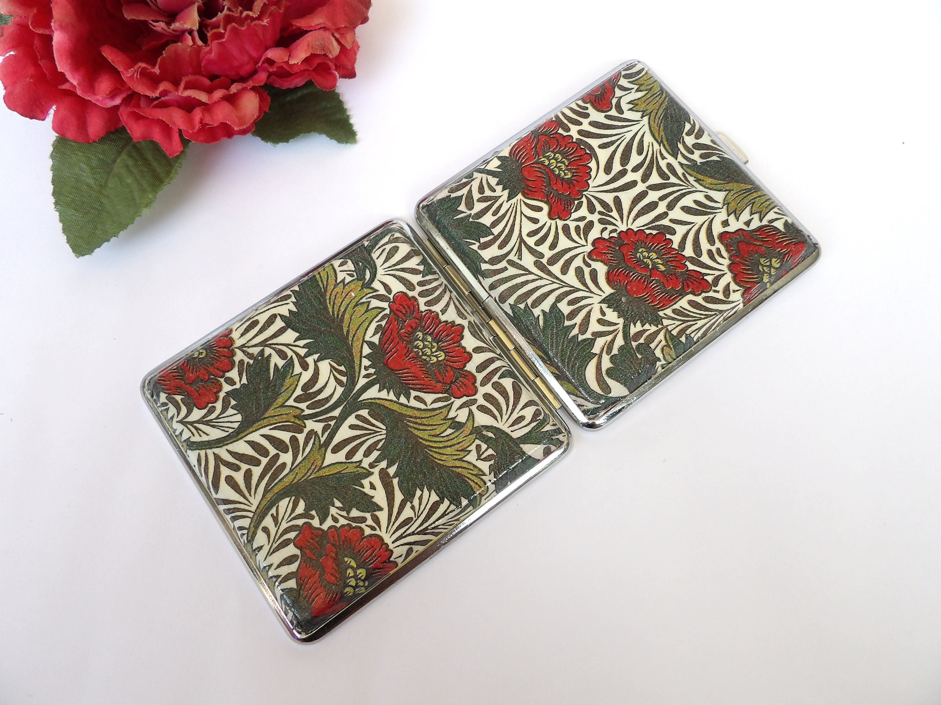 William Moriis Poppies Cigarette Case, Business Card Case, Floral ID Case, Credit Card Wallet, Fashion Cigarrette Holder,  Art Nouveau