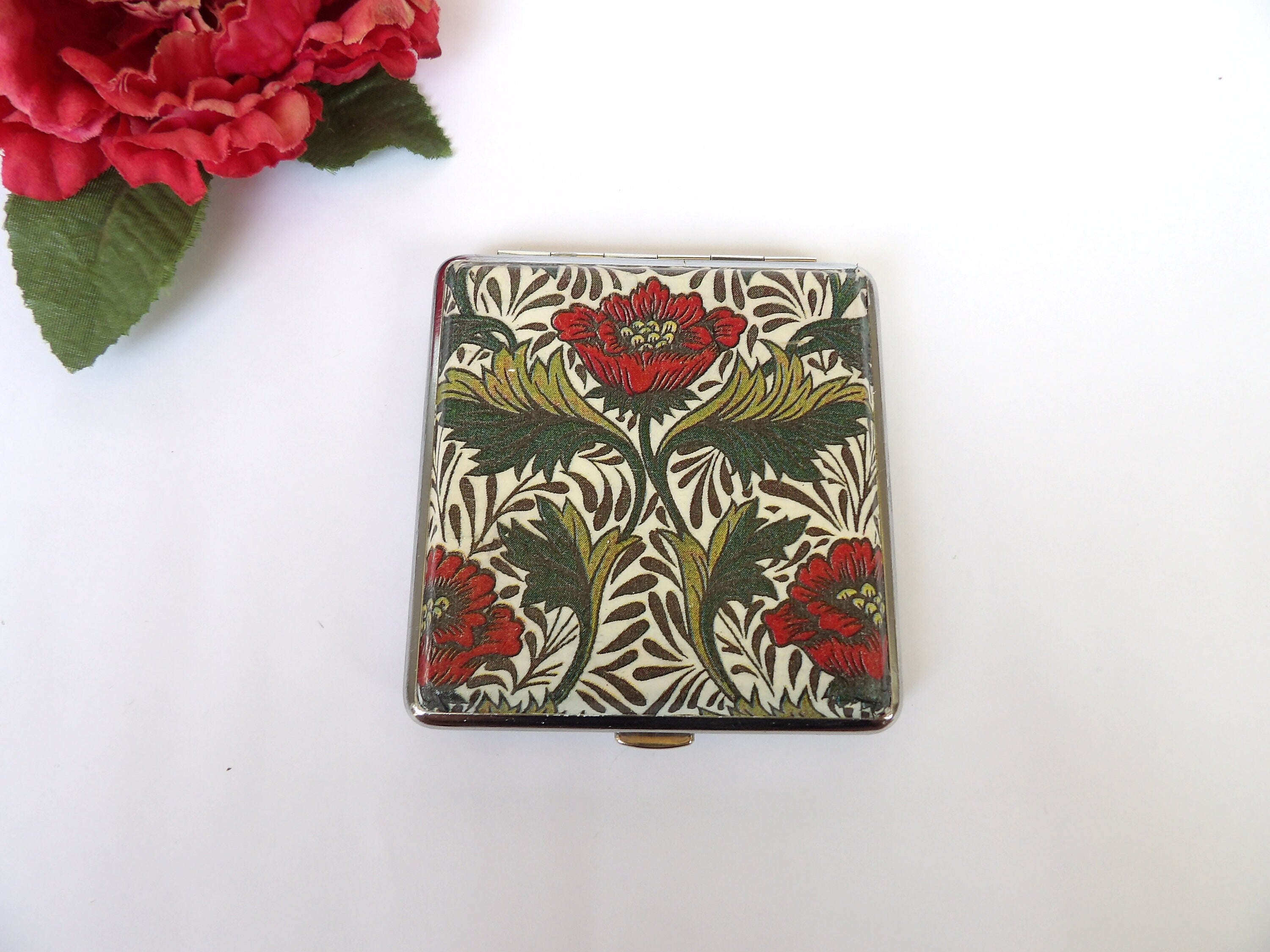 William Moriis Poppies Cigarette Case, Business Card Case, Floral ID Case, Credit Card Wallet, Fashion Cigarrette Holder,  Art Nouveau