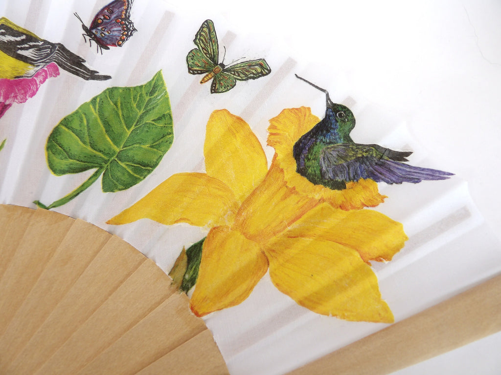 Hand Fan with Birds and Flowers, Botanical Hand Fan, Nature lovers Hand Fan, Spanish Holding Fan, Wedding Accessory, Bride Hand Fan