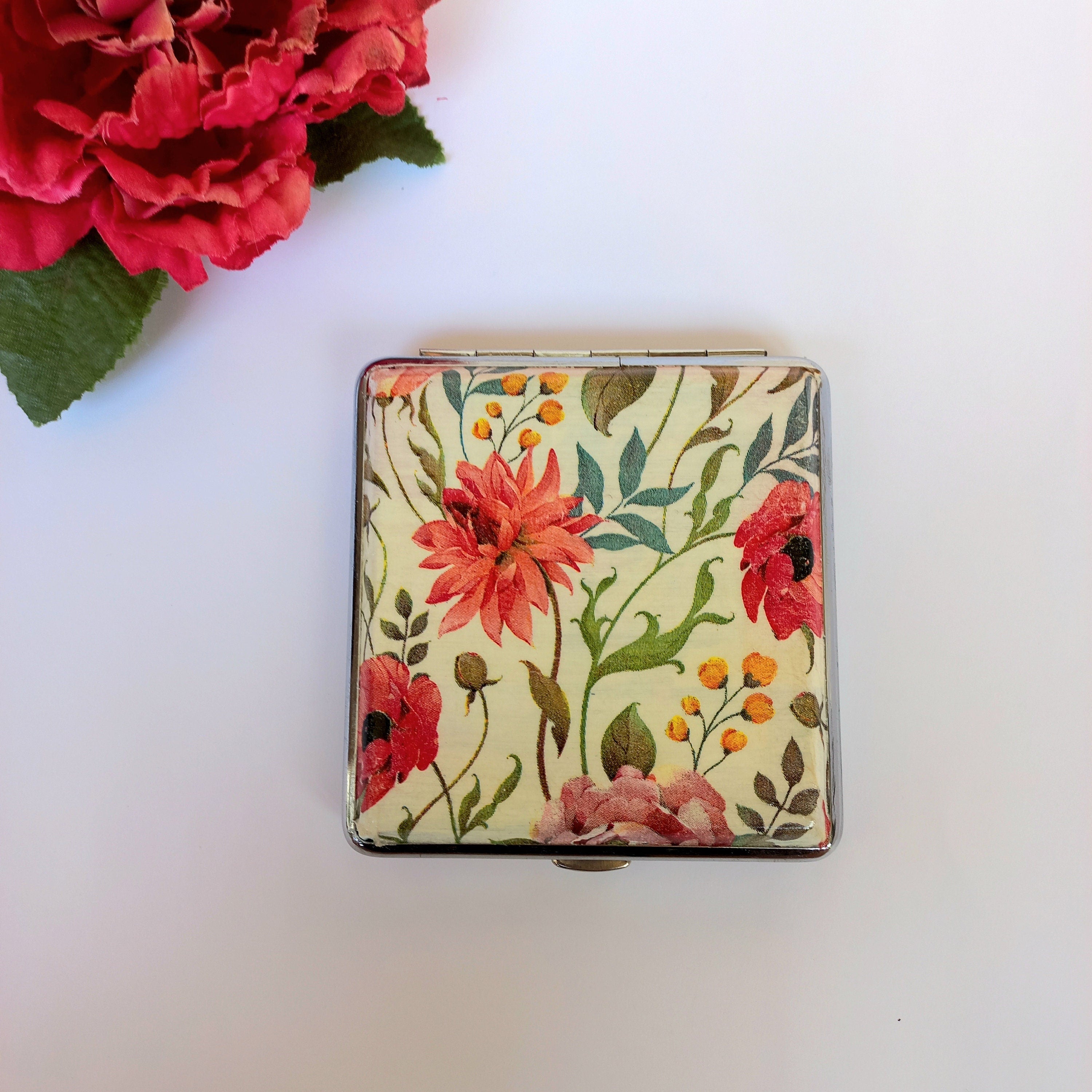 Wildflower Cigarette and ID Card Case, Distressed Floral Design, Credit Card Wallet, Clutch Holder,  Purse bag, clutch case, woman accessory