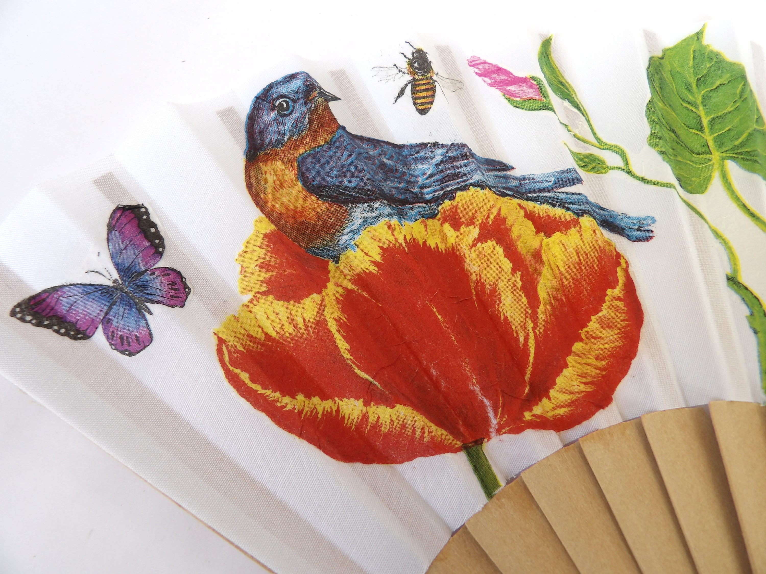 Hand Fan with Birds and Flowers, Botanical Hand Fan, Nature lovers Hand Fan, Spanish Holding Fan, Wedding Accessory, Bride Hand Fan