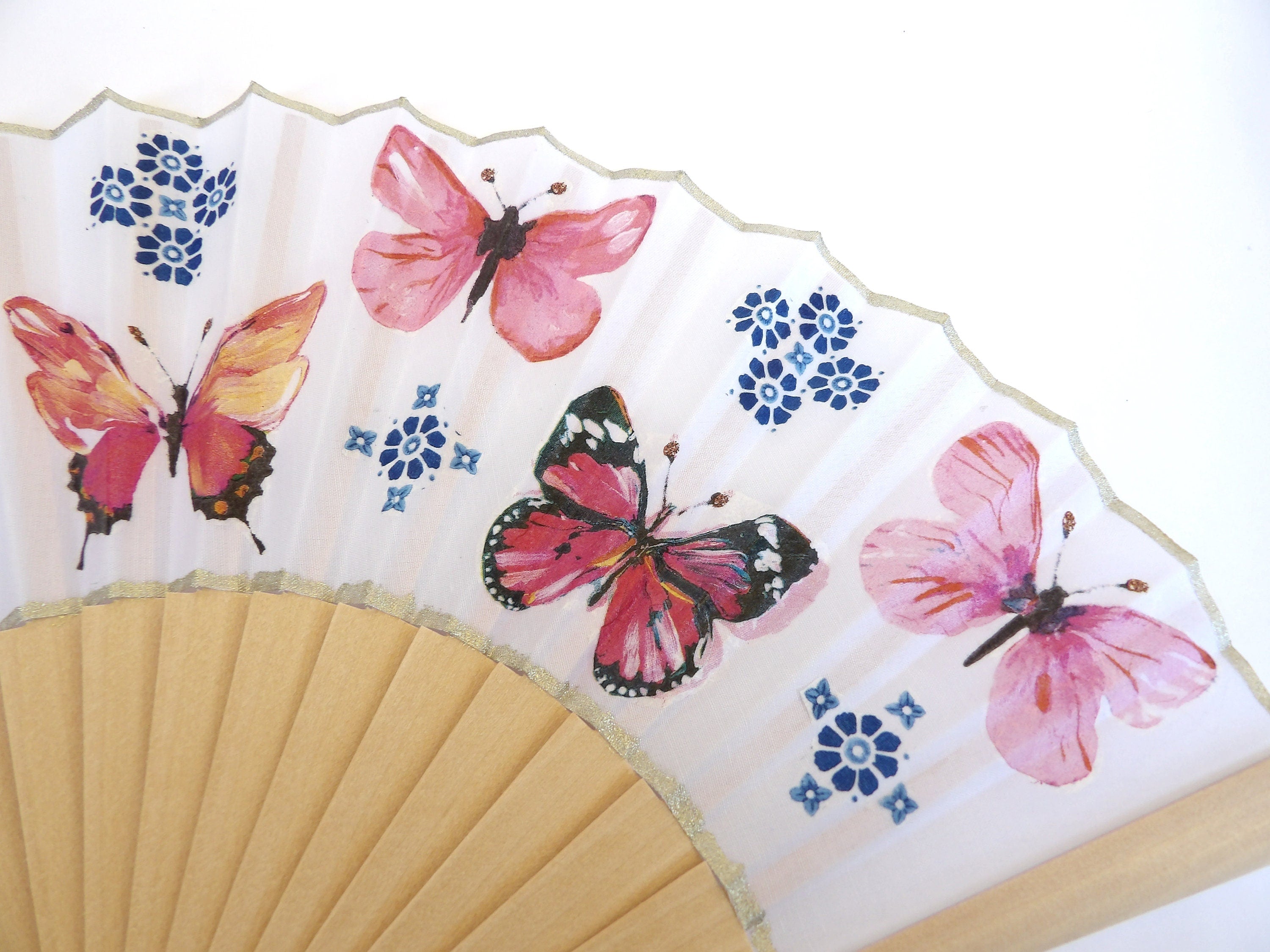 Butterfly Hand Fan, Handheld Folding Fan, Evening or Wedding Dress Accessory, Spanish Hand Fan, Garden Wedding Favor, Contemporary Fan