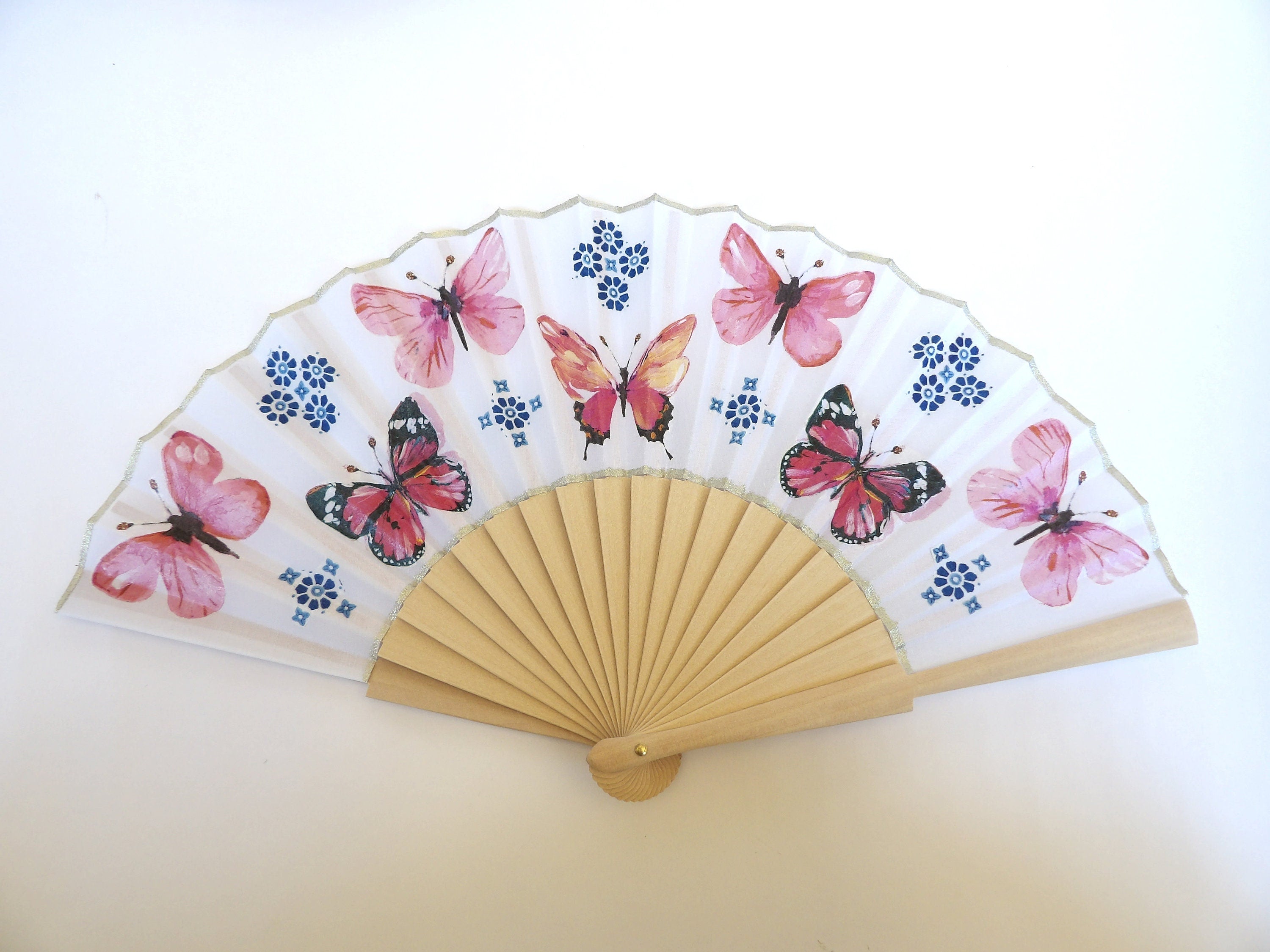 Butterfly Hand Fan, Handheld Folding Fan, Evening or Wedding Dress Accessory, Spanish Hand Fan, Garden Wedding Favor, Contemporary Fan
