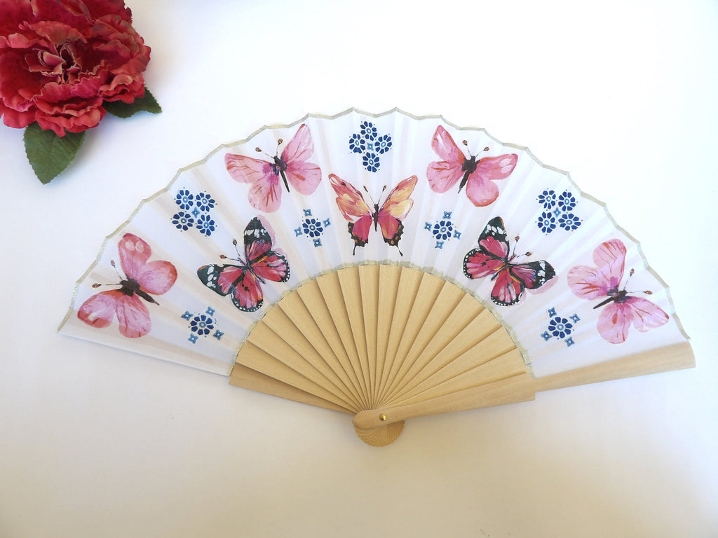 Butterfly Hand Fan, Handheld Folding Fan, Evening or Wedding Dress Accessory, Spanish Hand Fan, Garden Wedding Favor, Contemporary Fan