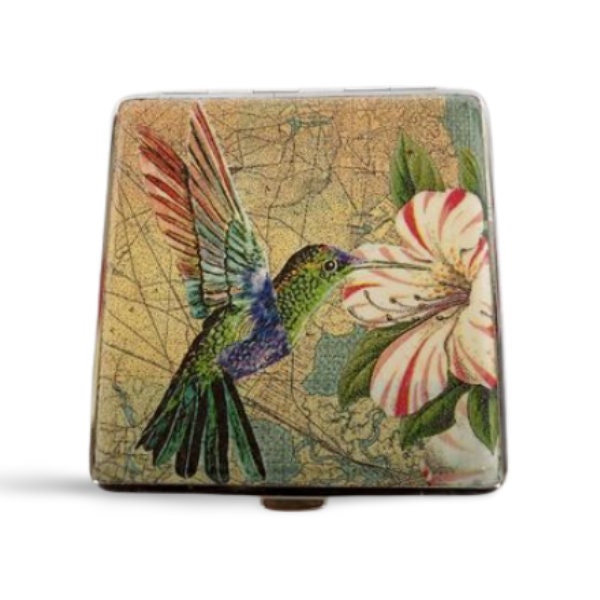 Hummingbird Cigarette Case, ID Card Case, Business Card Case, Distresed Floral Case, Credit Card Wallet, Floral king size Cigarrette Holder
