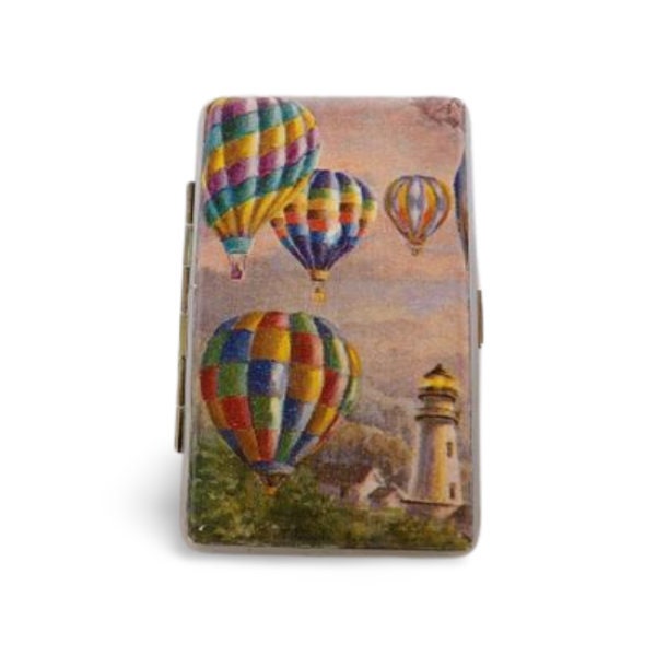 Travelers cigarrette case, 100s slim cigarette box, case for adventurers, business card case for her, Best friend gift, hot air baloons box