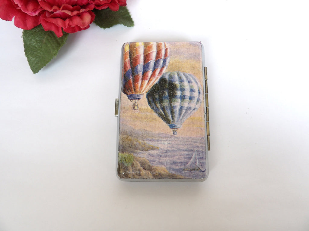Travelers cigarrette case, 100s slim cigarette box, case for adventurers, business card case for her, Best friend gift, hot air baloons box