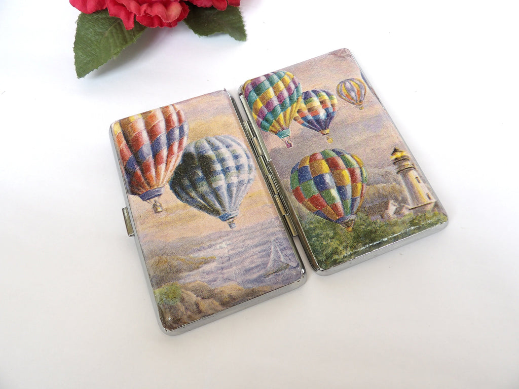 Travelers cigarrette case, 100s slim cigarette box, case for adventurers, business card case for her, Best friend gift, hot air baloons box