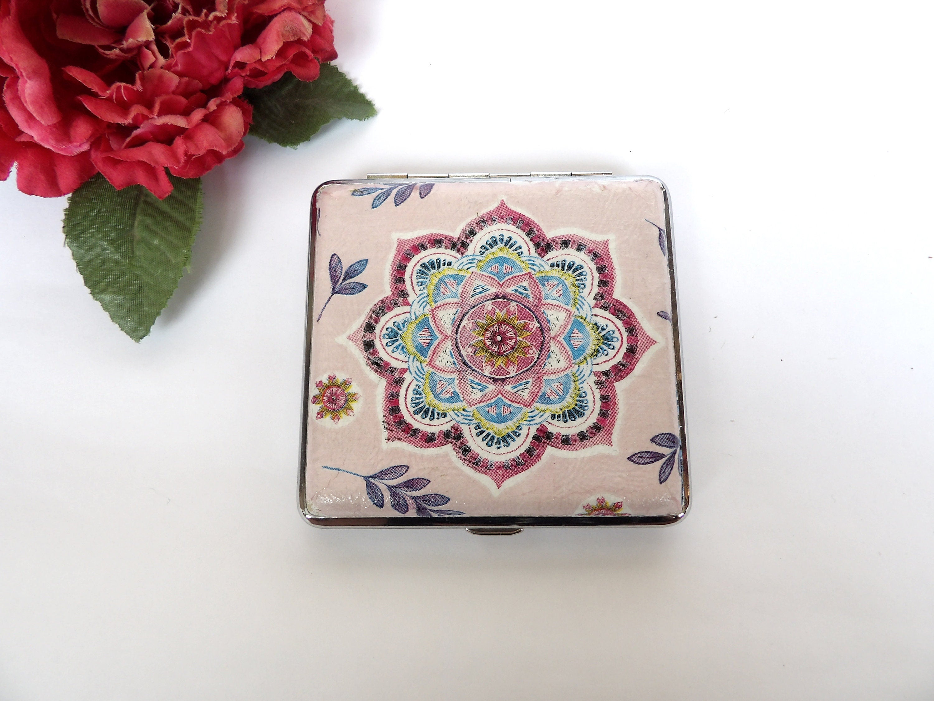 Mandala Cigarrette Case, Credit Card Case, King Size Cigarette Box, Gift for Smokers, Spiritual Cigarrette Holder,