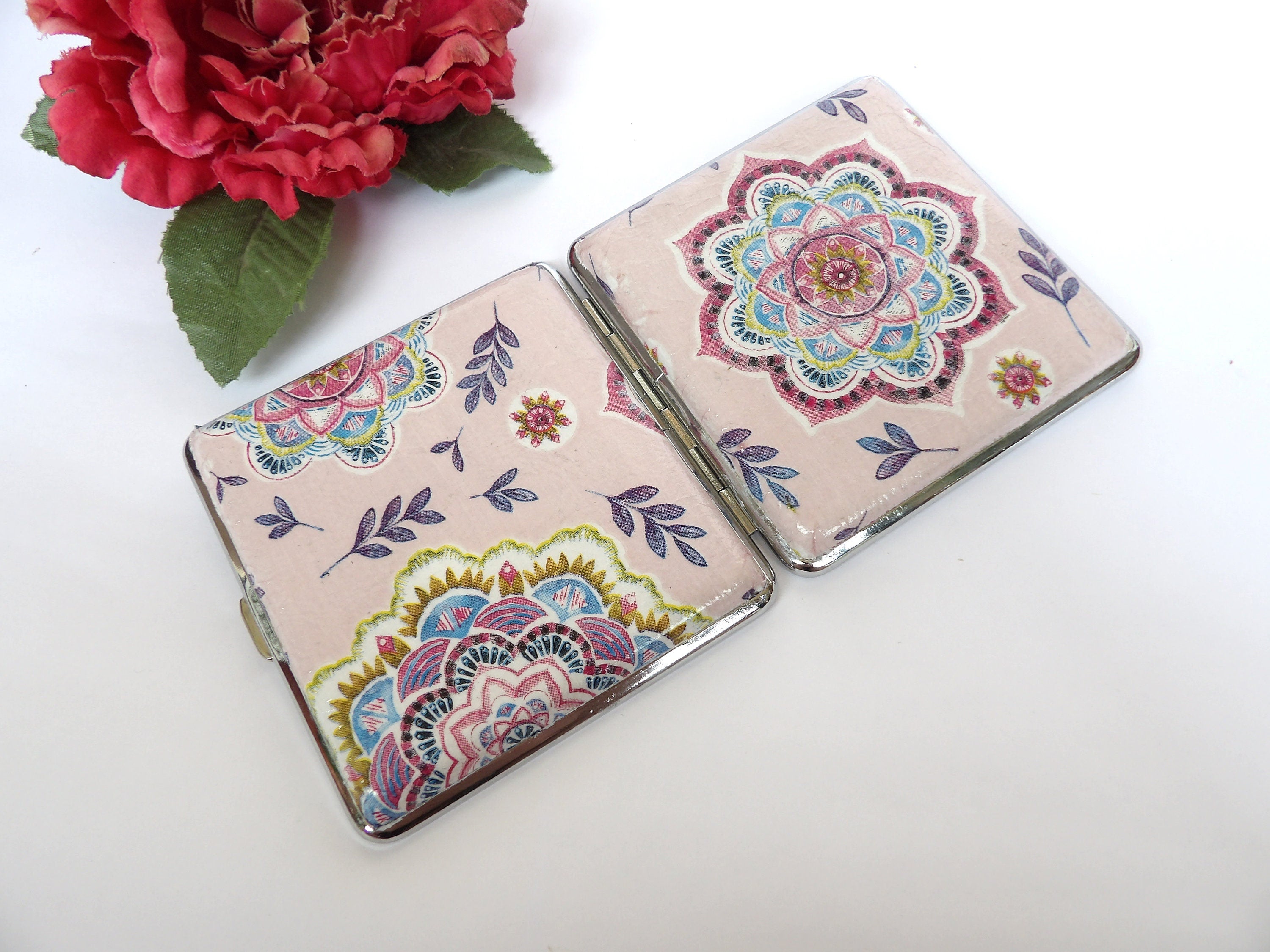 Mandala Cigarrette Case, Credit Card Case, King Size Cigarette Box, Gift for Smokers, Spiritual Cigarrette Holder,