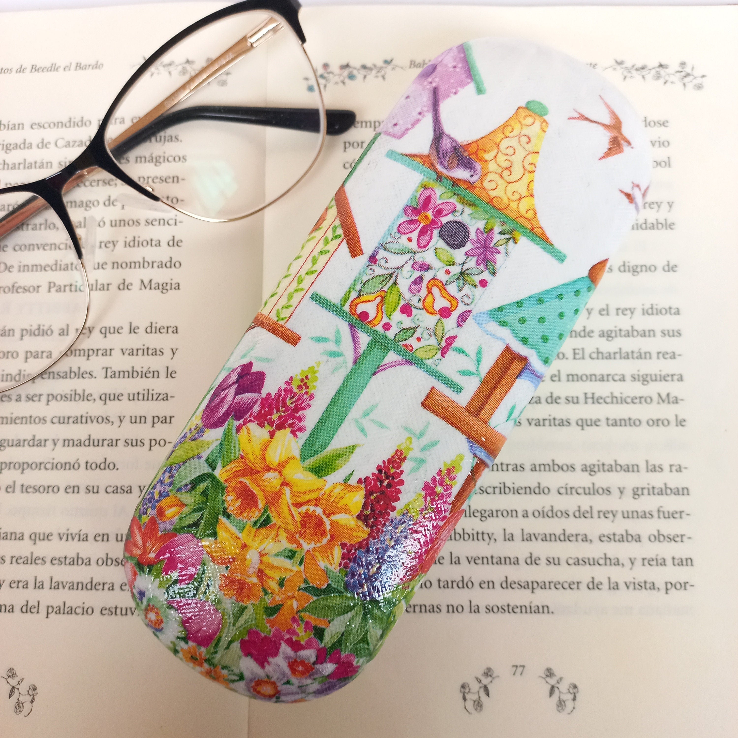 Eyeglass Case Hard,  Glasses Case for Gardener, Glasses Storage Box, Spectacle Case, Birds and flowers Case, Reading glasses Box