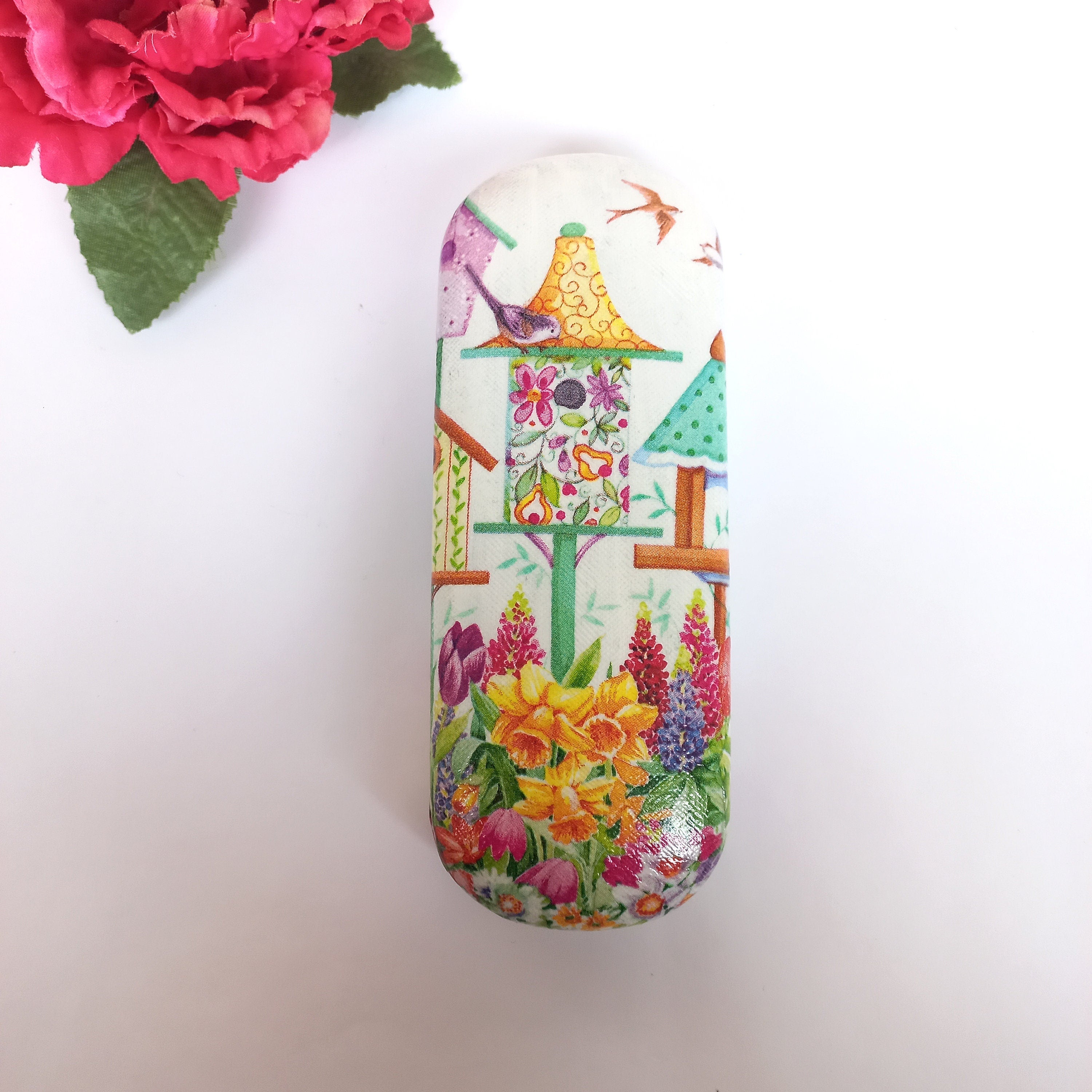 Eyeglass Case Hard,  Glasses Case for Gardener, Glasses Storage Box, Spectacle Case, Birds and flowers Case, Reading glasses Box