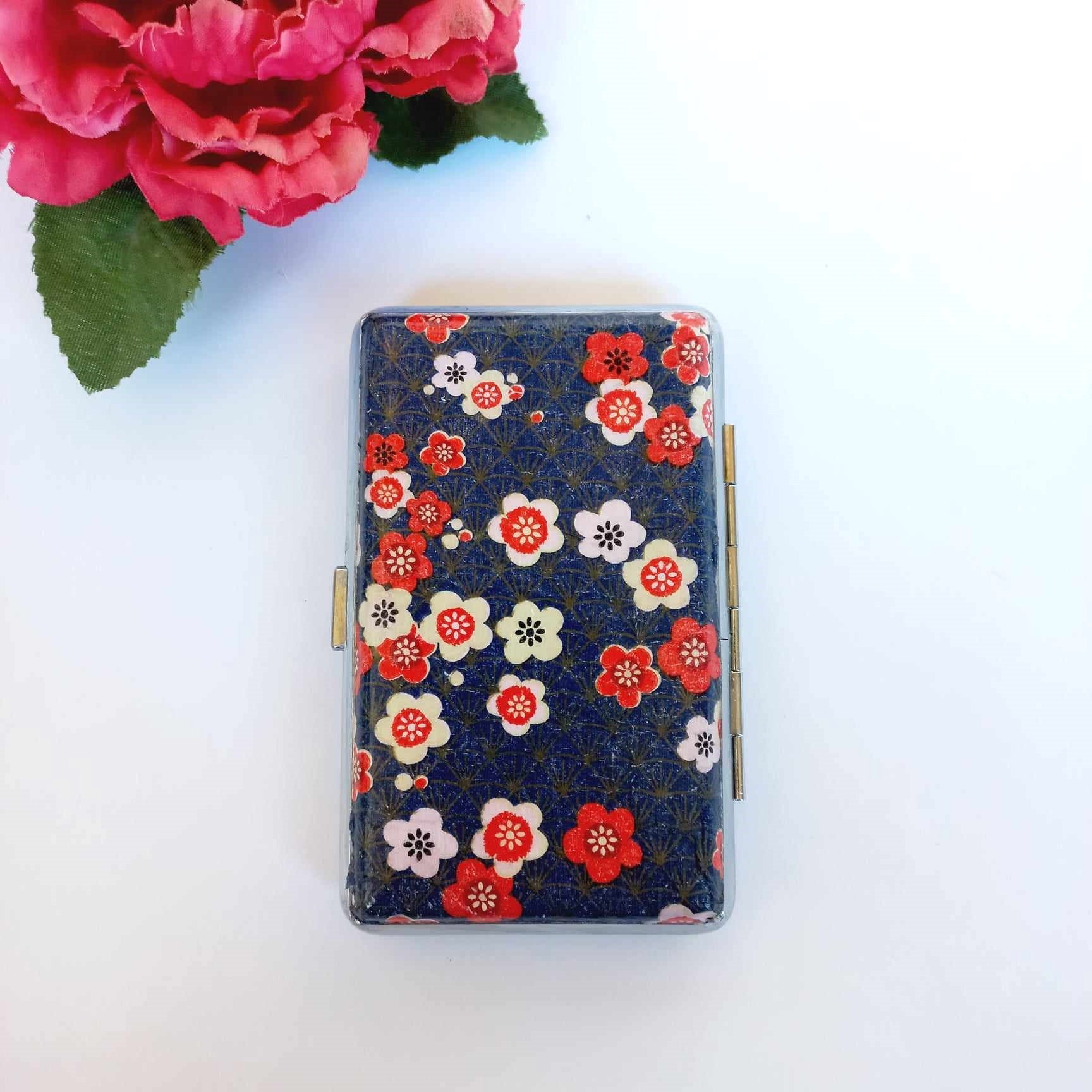 Crane bird  cigarrette case, 100's slim cigarette box, asiatic floral pattern, credit card case, business card case, elegant gift for her