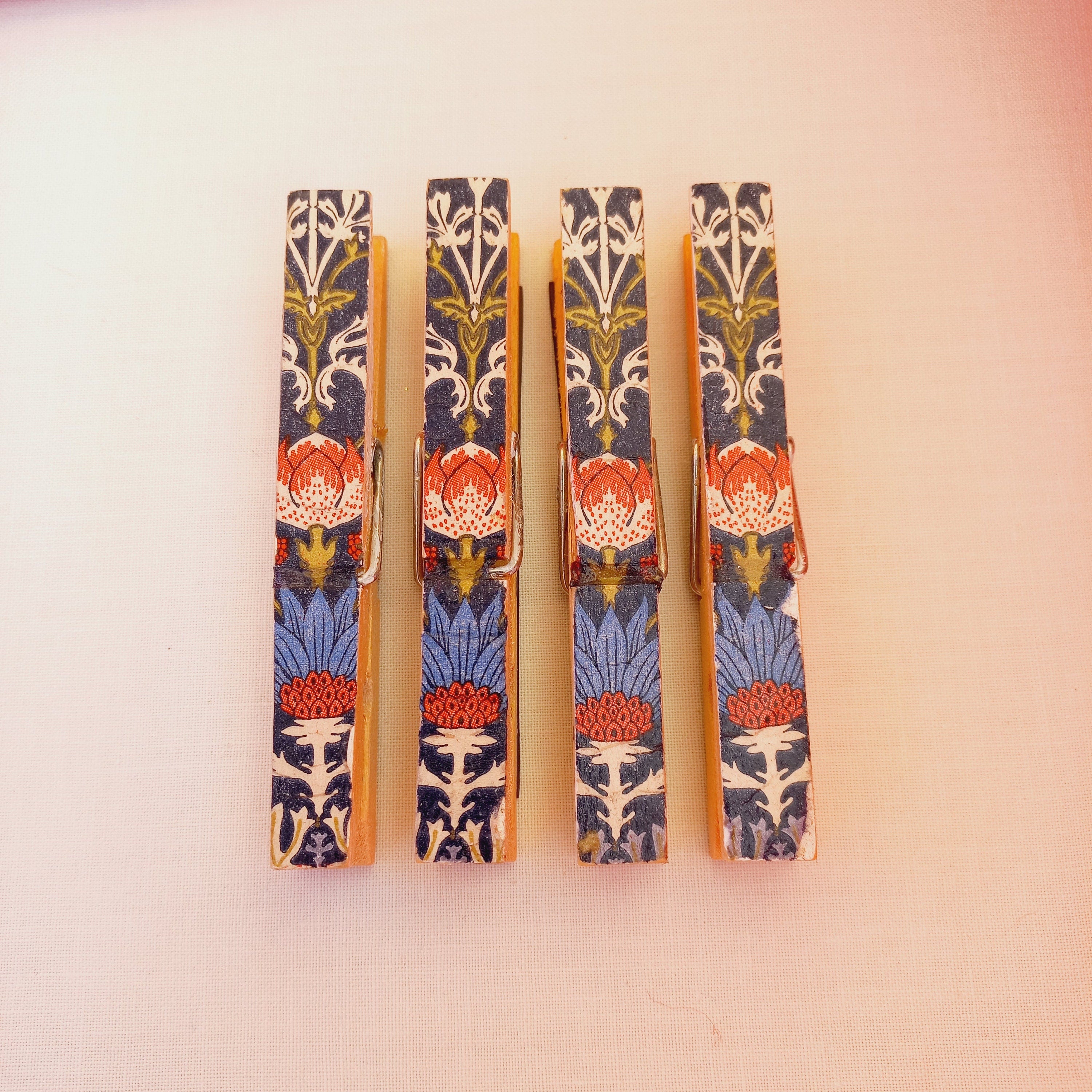 Set of 4 William Morris Pegs Magnets, Fridge Magnet, Office Clips, Memo Organizer, Fridge Pegs, Decorated Clips, Teacher Gift,