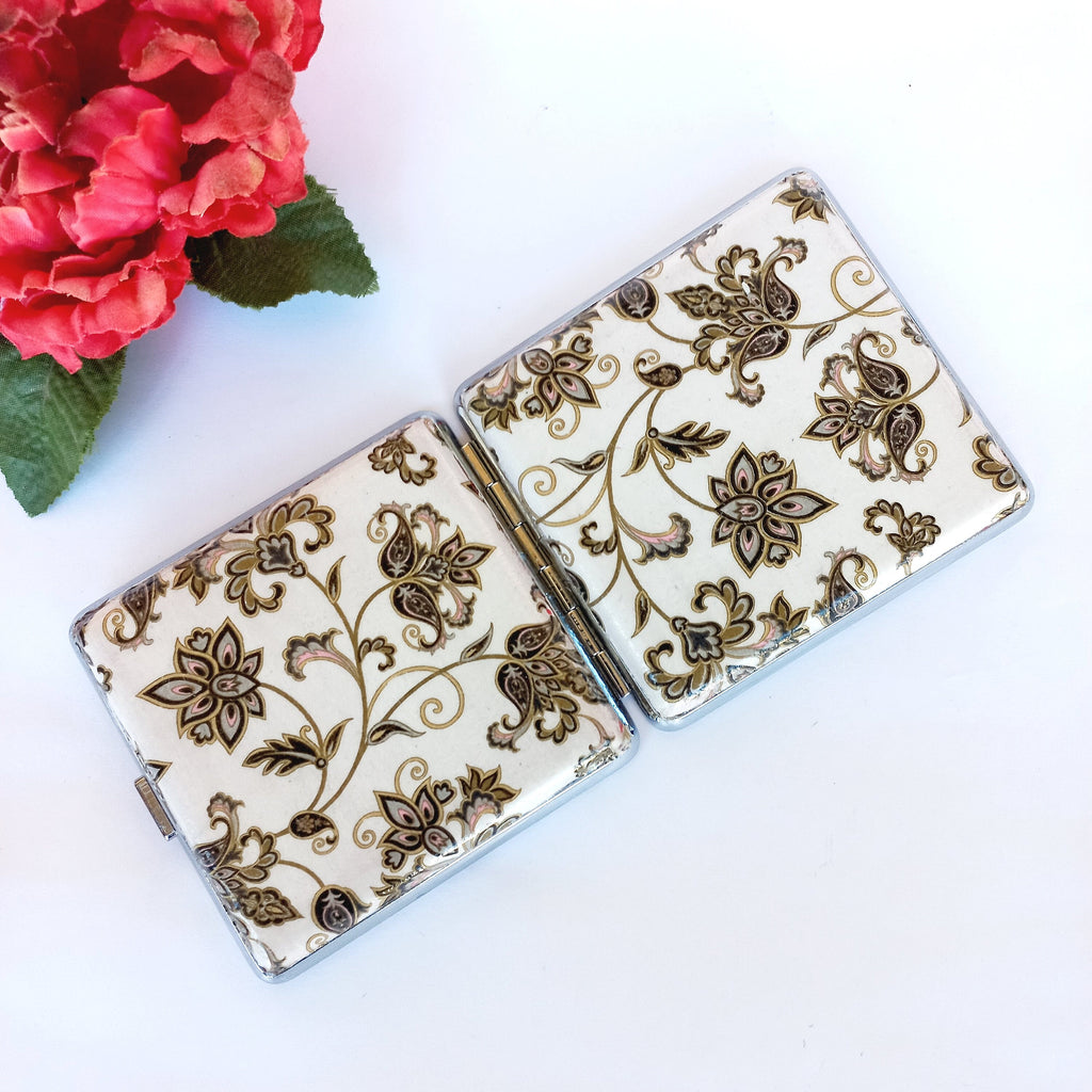 Floral Cigarette Case, Elegant ID Card Case, Business Card Case, Distresed Floral Case, Credit Card Wallet, Fashion Cigarrette Holder