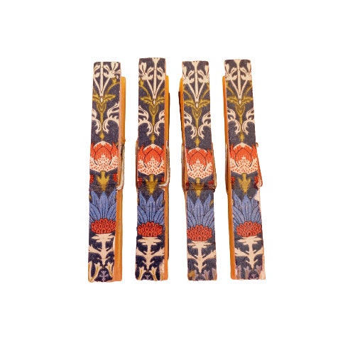 Set of 4 William Morris Pegs Magnets, Fridge Magnet, Office Clips, Memo Organizer, Fridge Pegs, Decorated Clips, Teacher Gift,