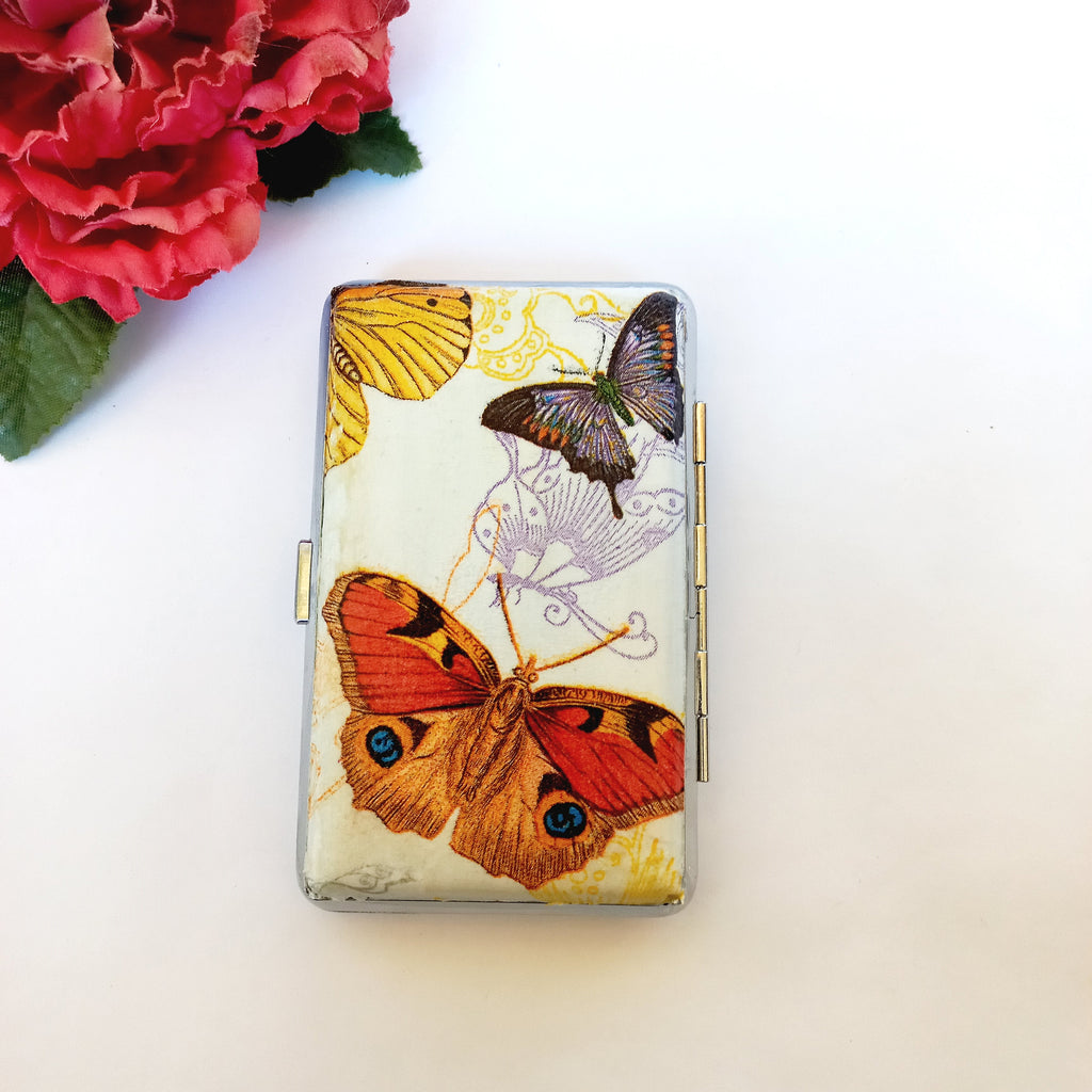 Slim 100 Cigarette Case with Butterflies, Business Card Case, Gift for Smokers, Elegant Gift for Her, Credit Card Case, Bag Purse