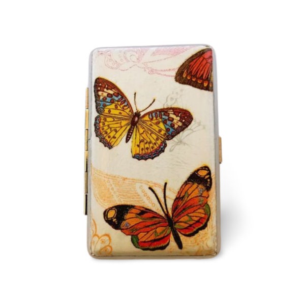 Slim 100 Cigarette Case with Butterflies, Business Card Case, Gift for Smokers, Elegant Gift for Her, Credit Card Case, Bag Purse