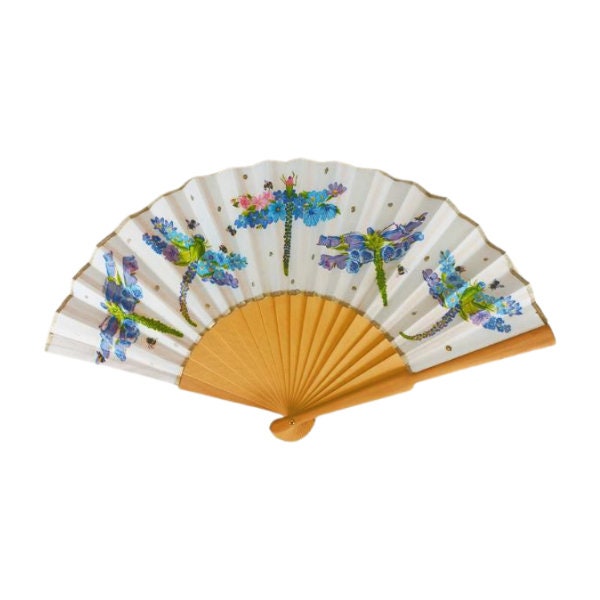 Dragonfly Symbol Change Hand Fan - Feather Wedding Gift Bride Bridesmaid Accessory Summer Fan
