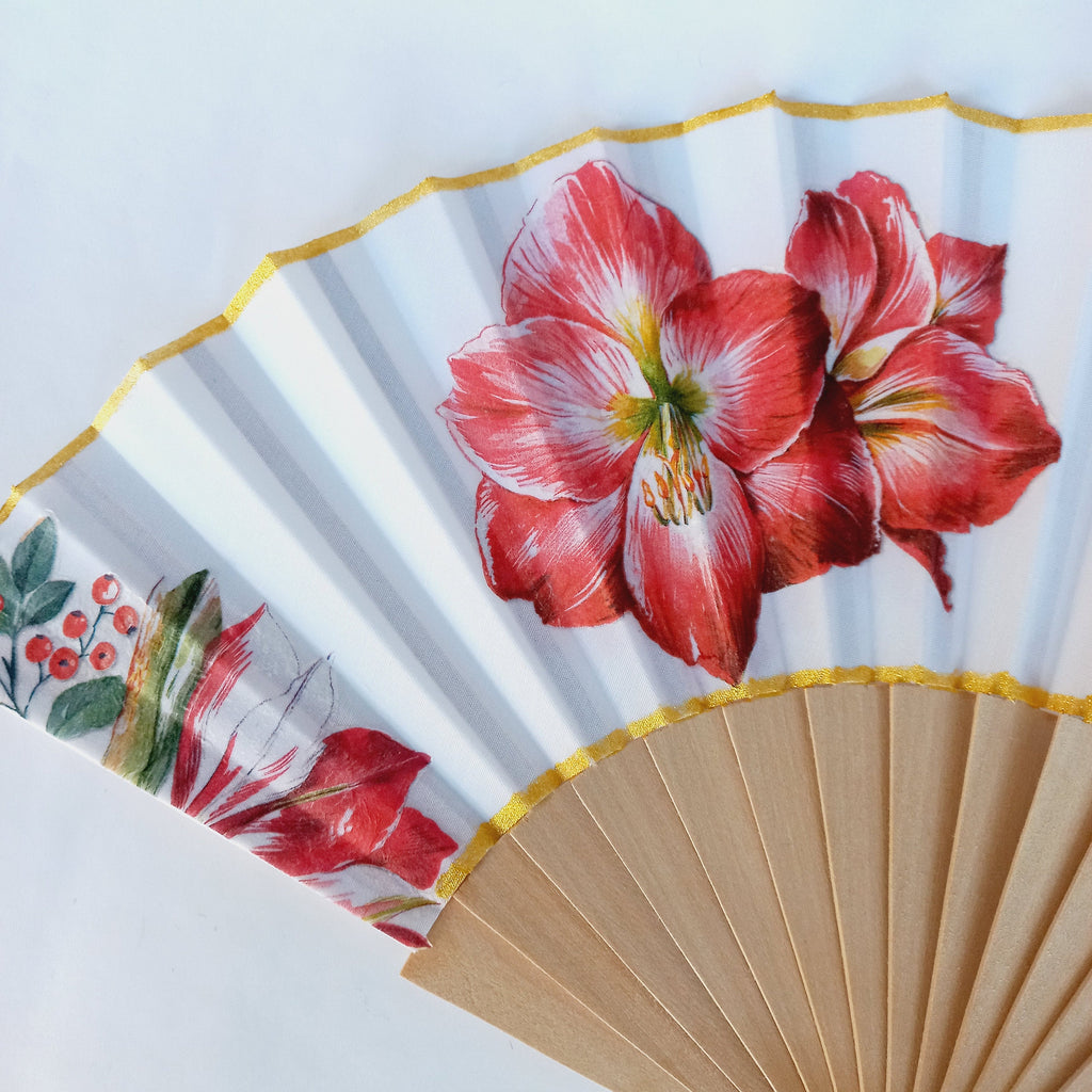 Amarillys Hand Fan, Red Floral Holding Fan, Wedding Dress Accessory, Spanish Hand Fan, Bride hand fan, gift for mom, garden wedding