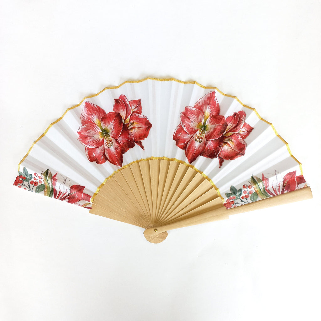 Amarillys Hand Fan, Red Floral Holding Fan, Wedding Dress Accessory, Spanish Hand Fan, Bride hand fan, gift for mom, garden wedding