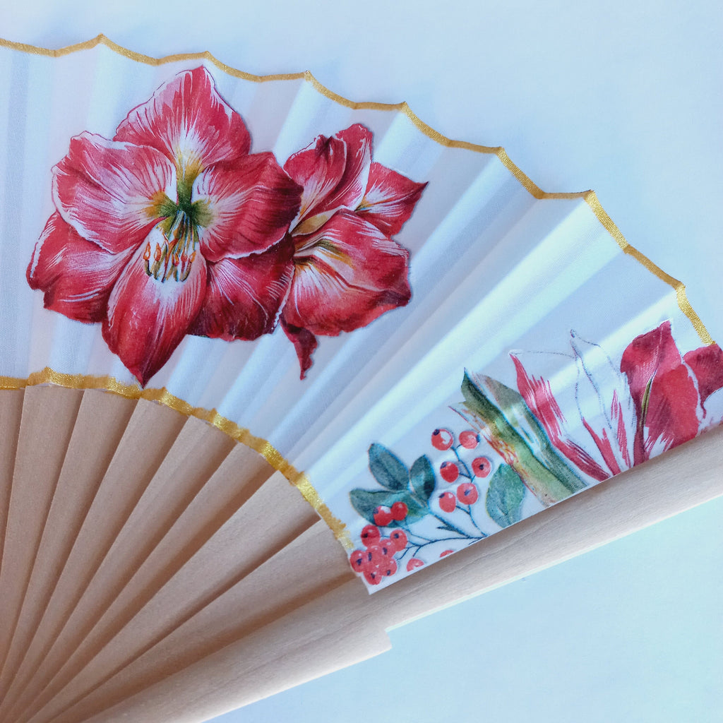 Amarillys Hand Fan, Red Floral Holding Fan, Wedding Dress Accessory, Spanish Hand Fan, Bride hand fan, gift for mom, garden wedding