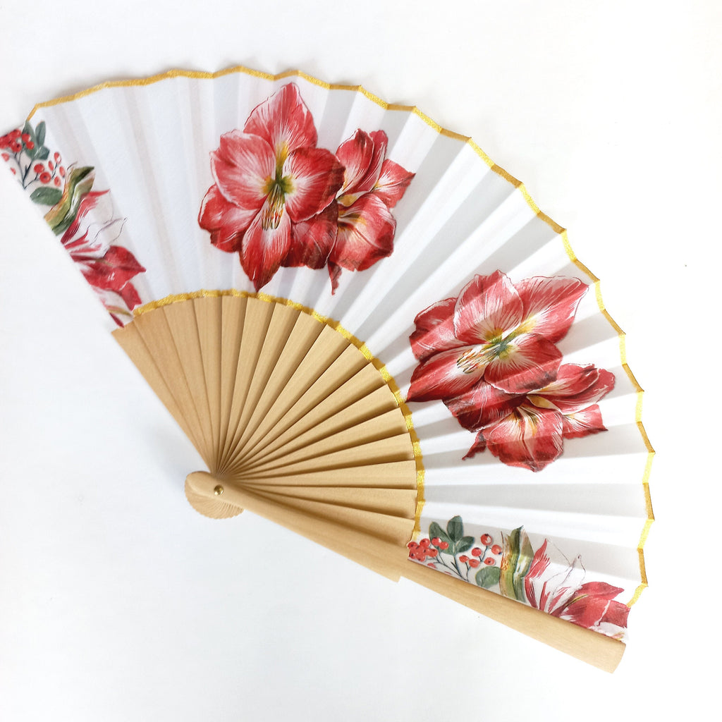 Amarillys Hand Fan, Red Floral Holding Fan, Wedding Dress Accessory, Spanish Hand Fan, Bride hand fan, gift for mom, garden wedding