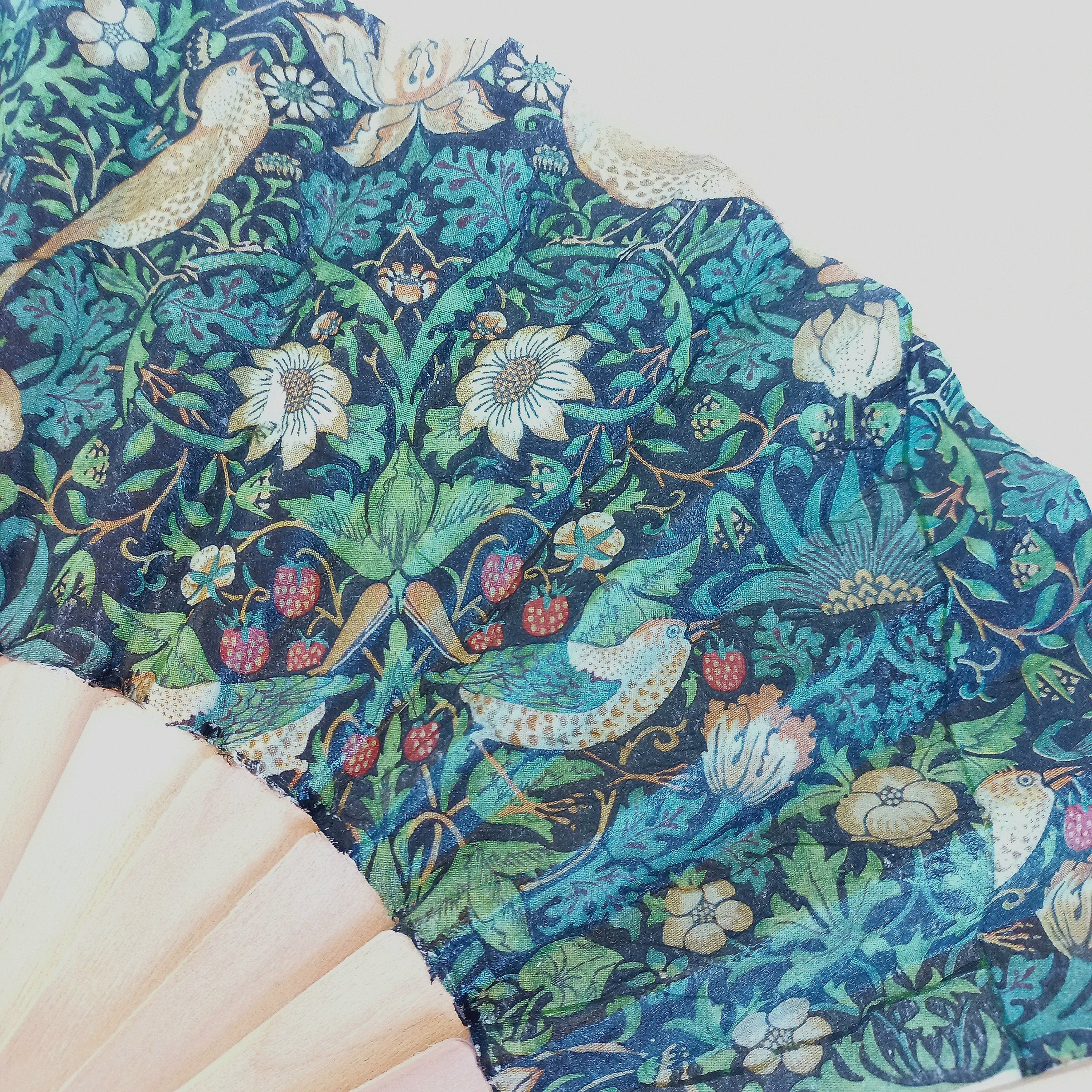 William Morris Hand Fan, Straberry thief design, birds hand fan, Floral Holding Fan, Spanish Hand Fan, gift for bride, gift for bride mom