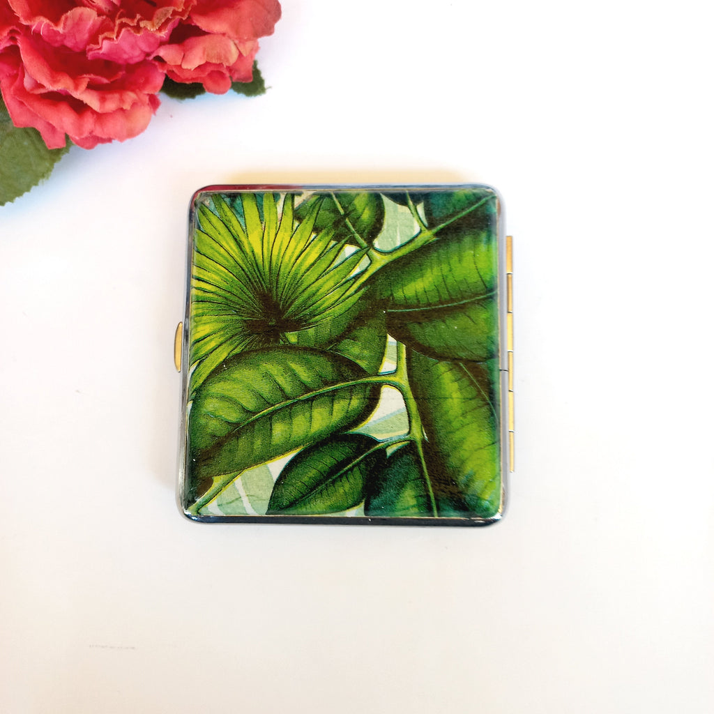 Tropical Leaf Cigarette Case, Jungle Pattern, Business Card Case, Green Leaves Design, Credit Card Wallet, Fashion Cigarrette Holder