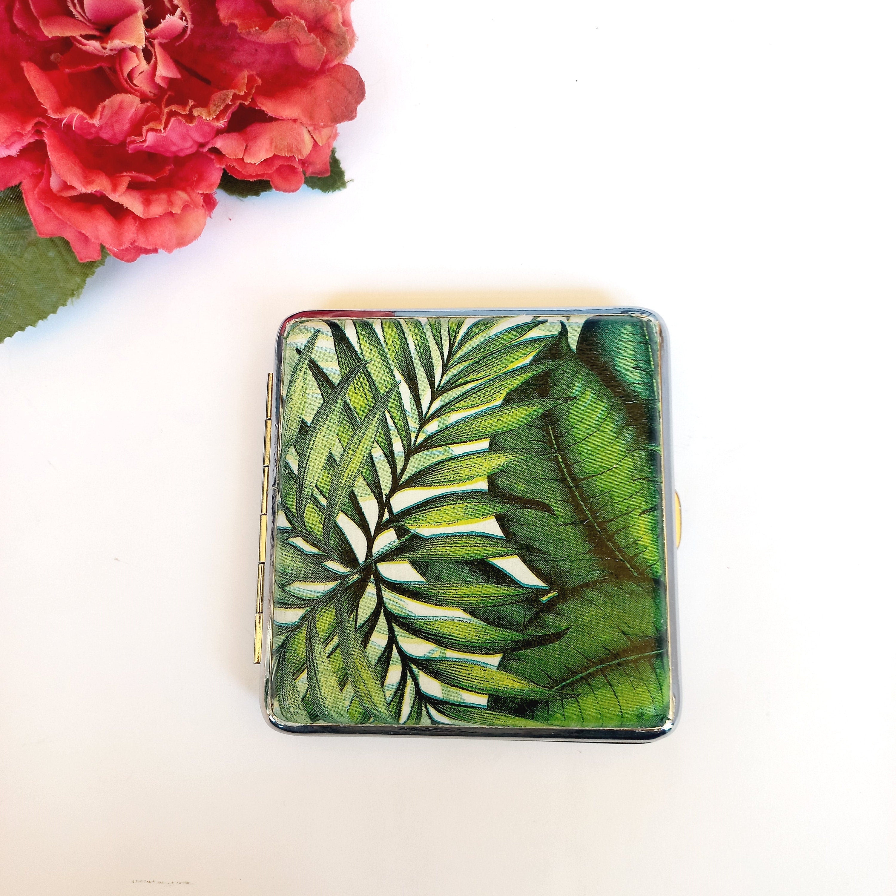 Tropical Leaf Cigarette Case, Jungle Pattern, Business Card Case, Green Leaves Design, Credit Card Wallet, Fashion Cigarrette Holder