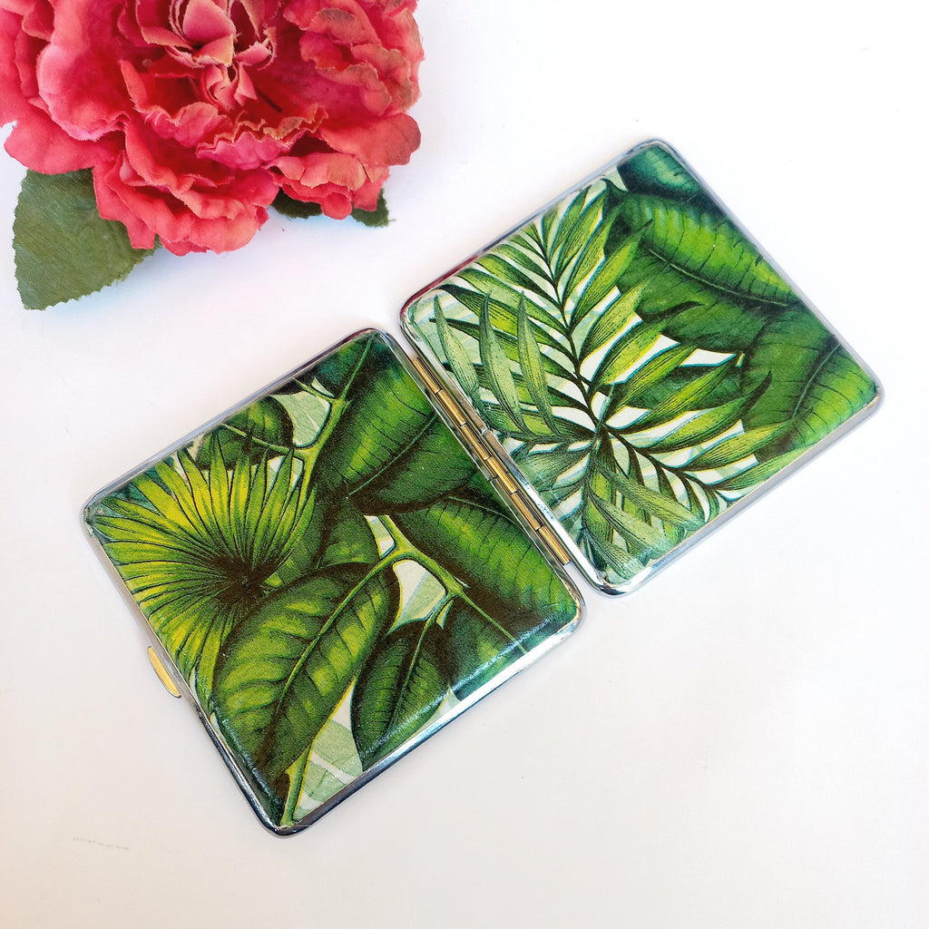 Tropical Leaf Cigarette Case, Jungle Pattern, Business Card Case, Green Leaves Design, Credit Card Wallet, Fashion Cigarrette Holder