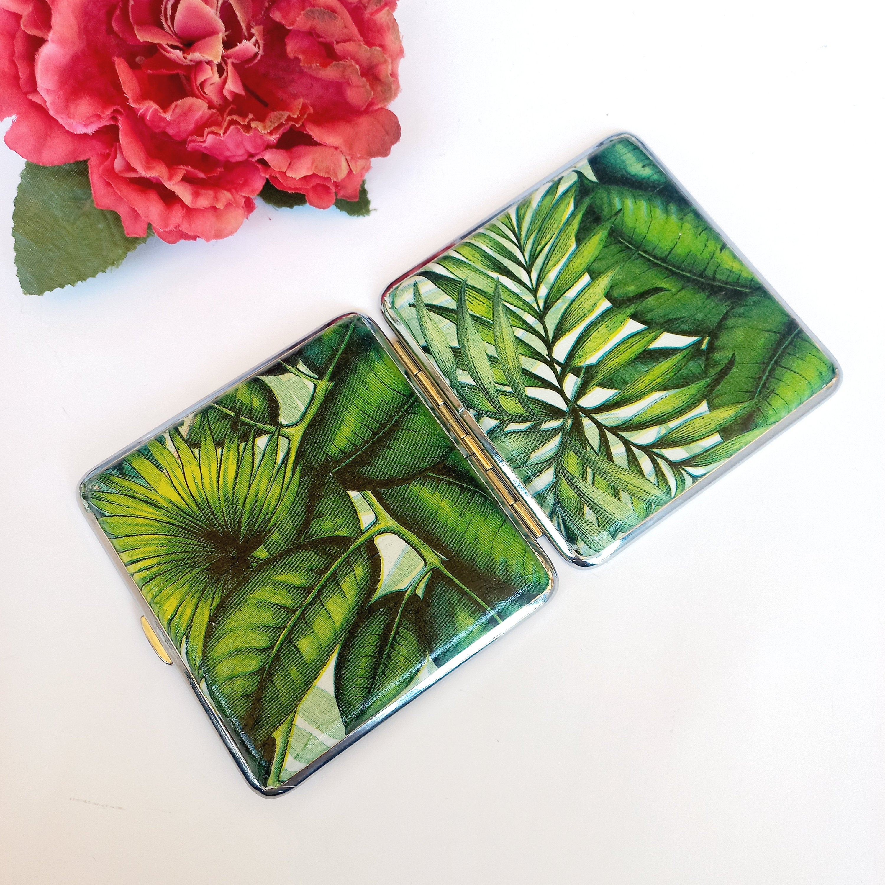 Tropical Leaf Cigarette Case, Jungle Pattern, Business Card Case, Green Leaves Design, Credit Card Wallet, Fashion Cigarrette Holder
