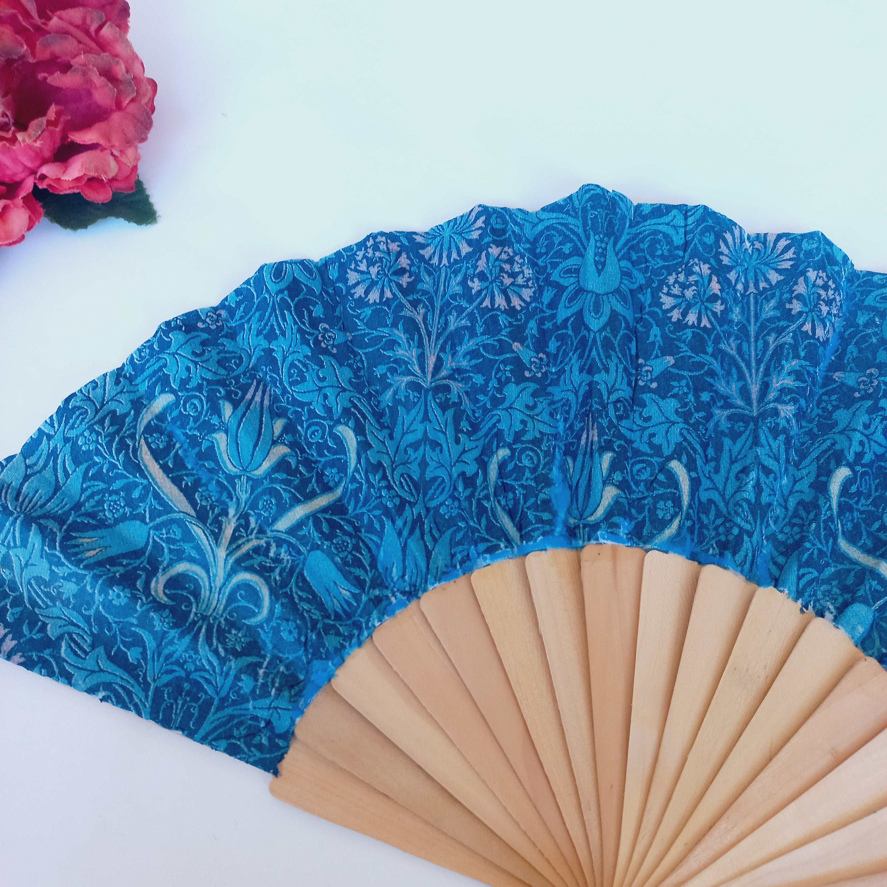 William Morris Hand Fan, Floral Holding Fan, Evening or Wedding Dress Accessory, Spanish Hand Fan, gift for bride, gift for bride mom