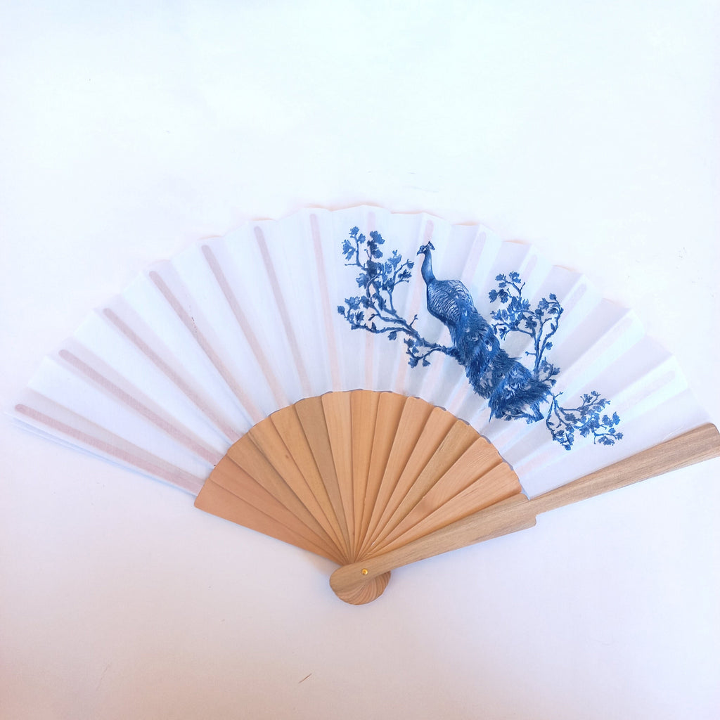 Blue Royal Peacock Hand Fan, Floral Holding Fan, Blue Wedding Accessory, Spanish Hand Fan, Something blue for bride, gift for bridesmade