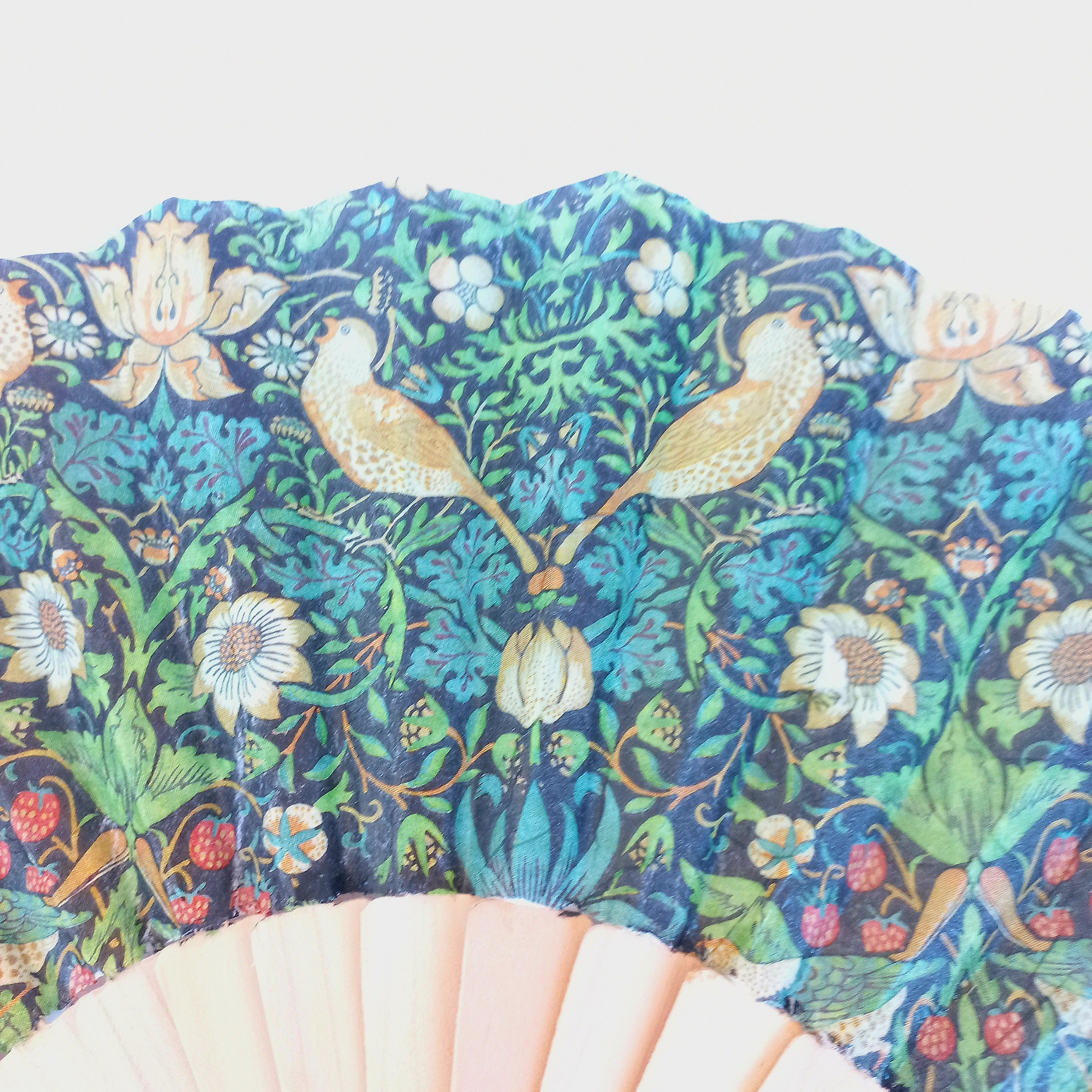 William Morris Hand Fan, Straberry thief design, birds hand fan, Floral Holding Fan, Spanish Hand Fan, gift for bride, gift for bride mom
