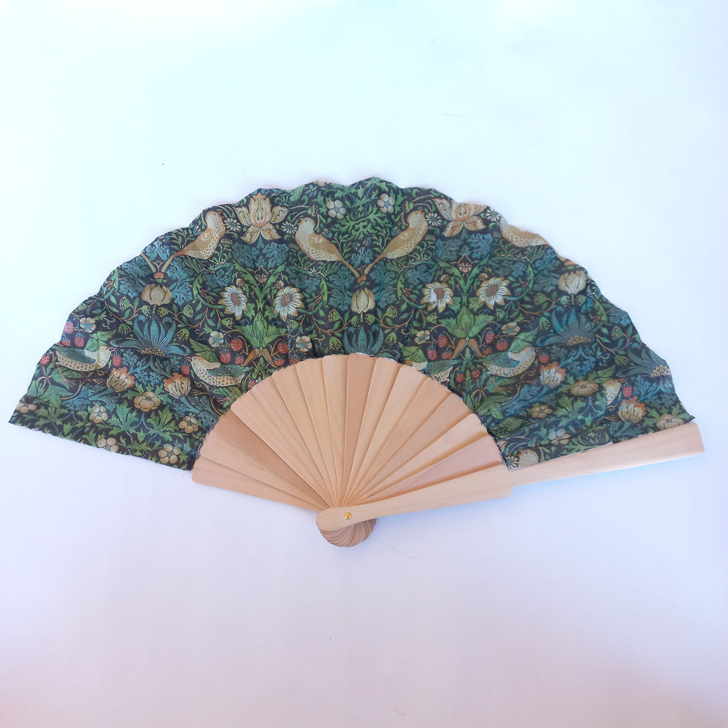 William Morris Hand Fan, Straberry thief design, birds hand fan, Floral Holding Fan, Spanish Hand Fan, gift for bride, gift for bride mom