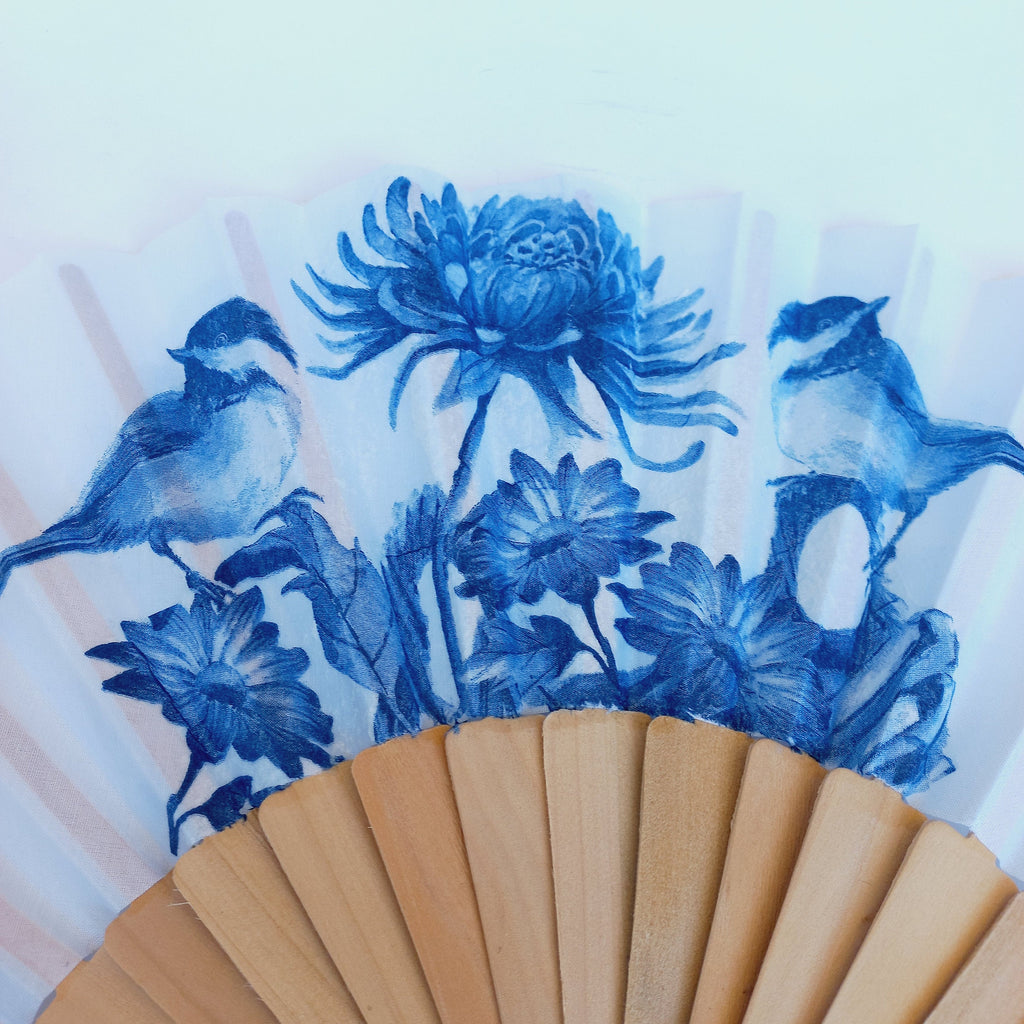 Blue Birds Hand Fan, Floral Holding Fan, Evening or Wedding Accessory, Spanish Hand Fan, Something blue for bride, gift for bridesmade