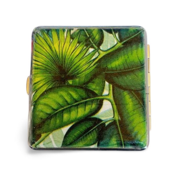 Tropical Leaf Cigarette Case, Jungle Pattern, Business Card Case, Green Leaves Design, Credit Card Wallet, Fashion Cigarrette Holder