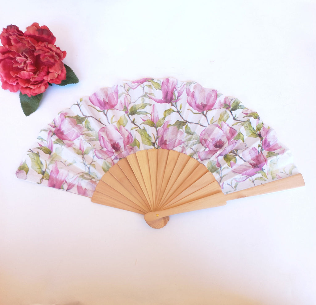 Magnolia Floral Hand Fan: Botanical Wedding Accessory