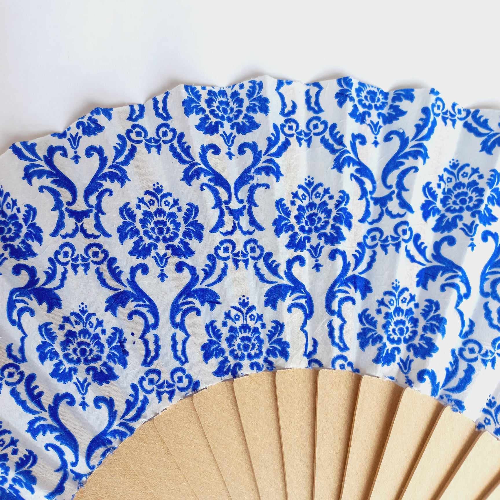 Blue and White Porcelain Hand Fan, Floral Holding Fan, Evening or Wedding Dress Accessory, Spanish Hand Fan, Something blue for bride,