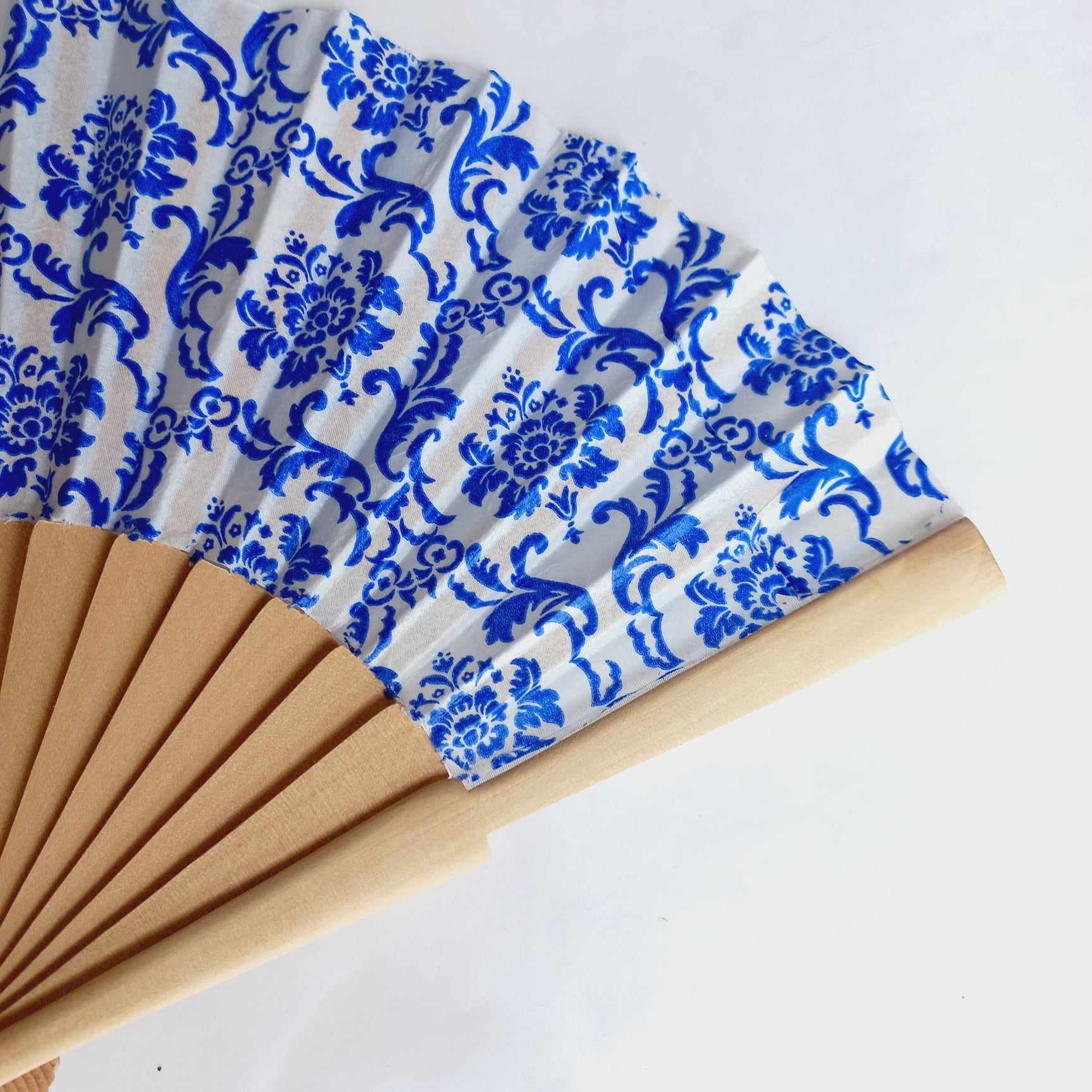 Blue and White Porcelain Hand Fan, Floral Holding Fan, Evening or Wedding Dress Accessory, Spanish Hand Fan, Something blue for bride,