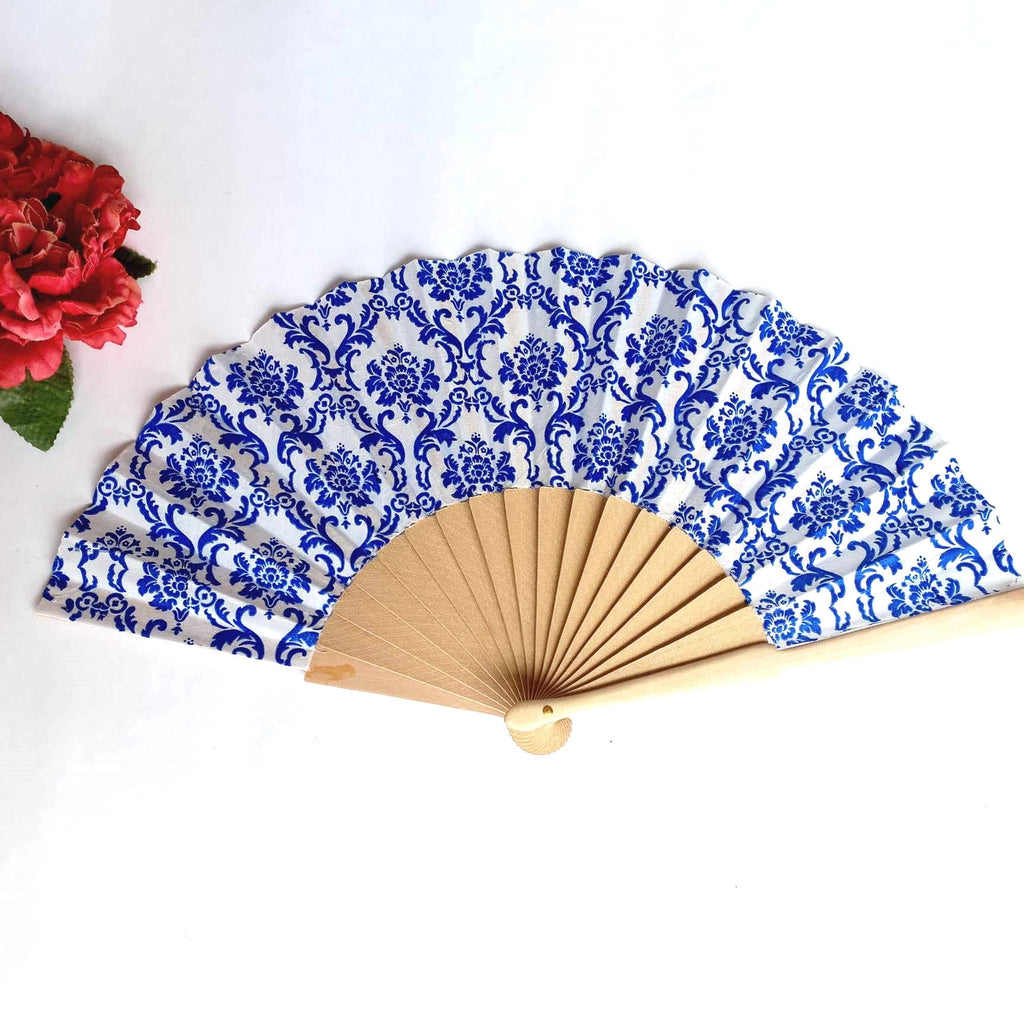 Blue and White Porcelain Hand Fan, Floral Holding Fan, Evening or Wedding Dress Accessory, Spanish Hand Fan, Something blue for bride,