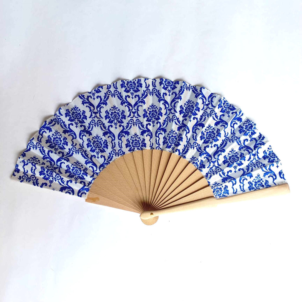Blue and White Porcelain Hand Fan, Floral Holding Fan, Evening or Wedding Dress Accessory, Spanish Hand Fan, Something blue for bride,