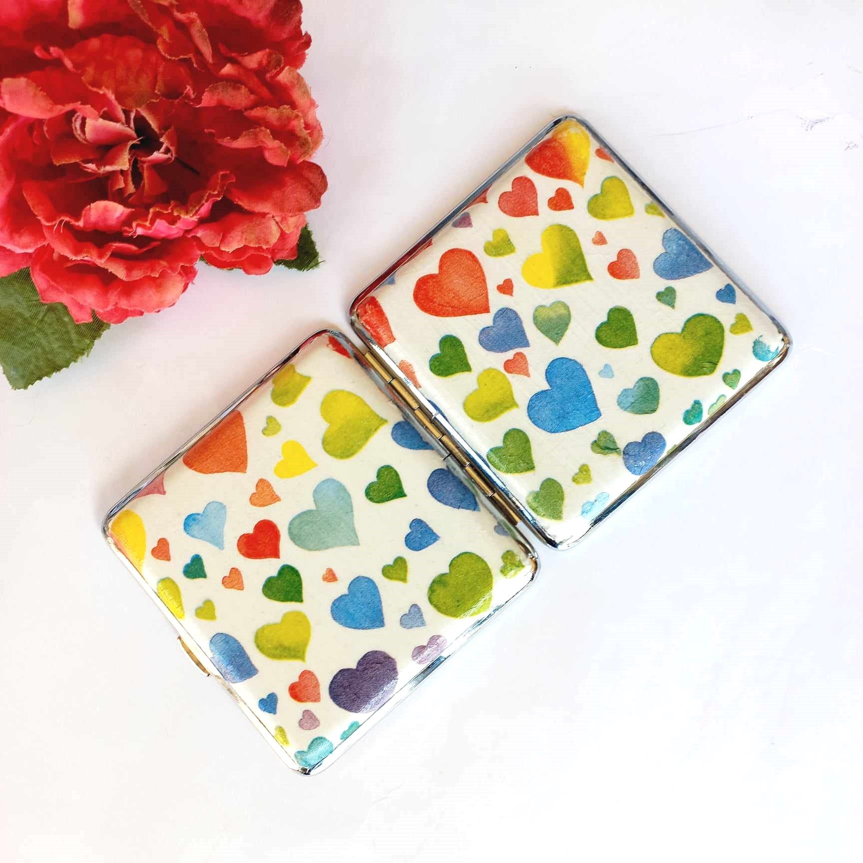 Cigarette Case with hearts, ID Card Case, Business Card Case, Colourfull Hearts Case, Credit Card Wallet, Cigarrette Holder, Love Case