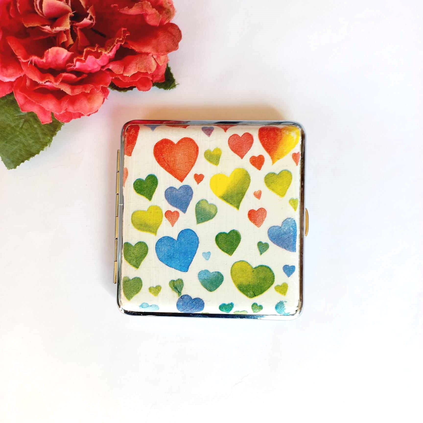 Cigarette Case with hearts, ID Card Case, Business Card Case, Colourfull Hearts Case, Credit Card Wallet, Cigarrette Holder, Love Case